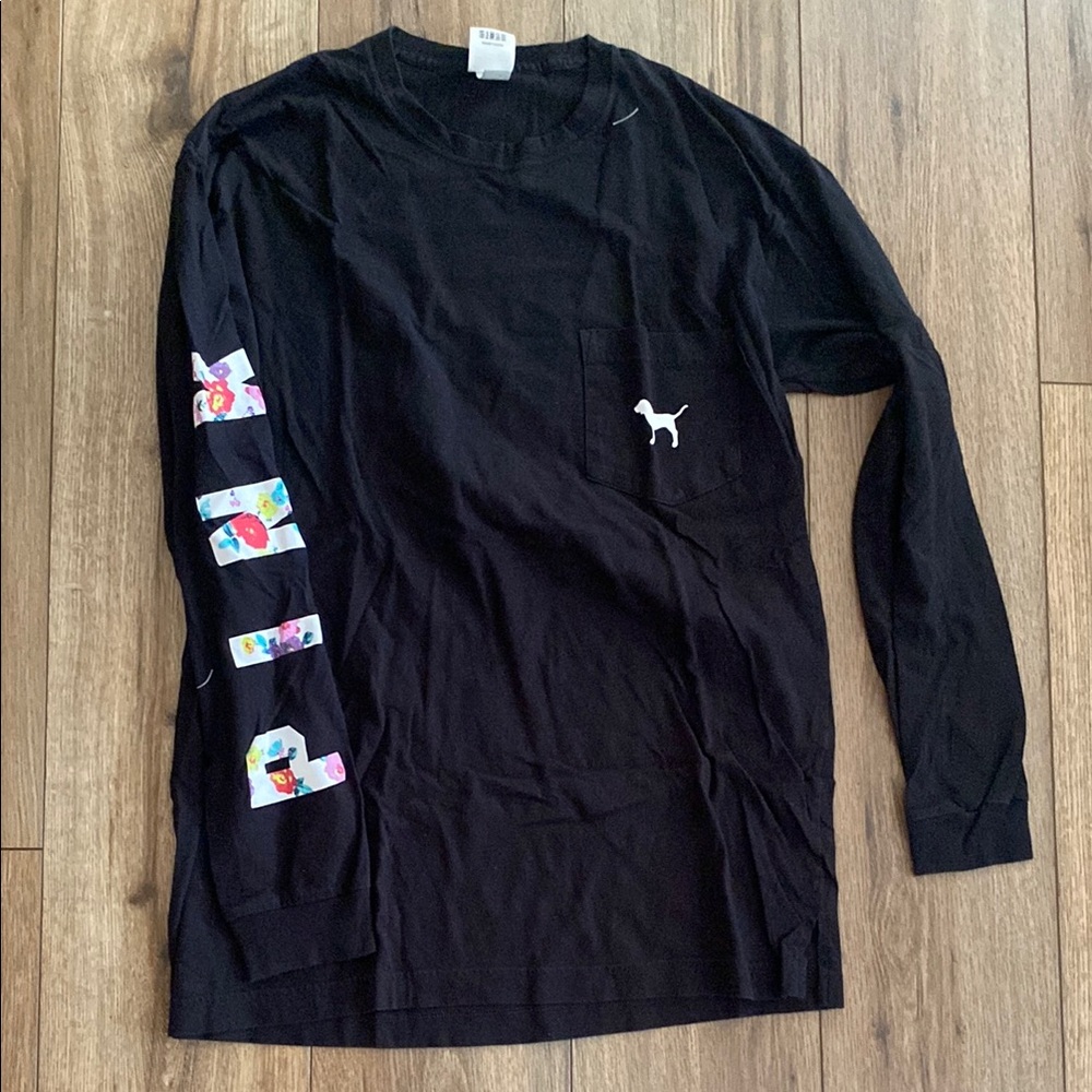 Black Long Sleeve Shirt with Colorful Sleeve Design